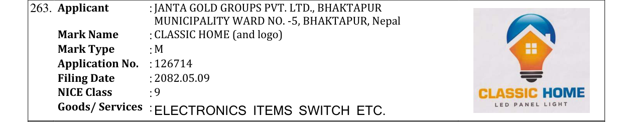 Original bulletin entry for CLASSIC HOME (and logo)