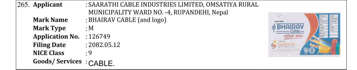Original bulletin entry for BHAIRAV CABLE (and logo)