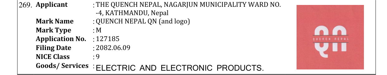 Original bulletin entry for QUENCH NEPAL QN (and logo)