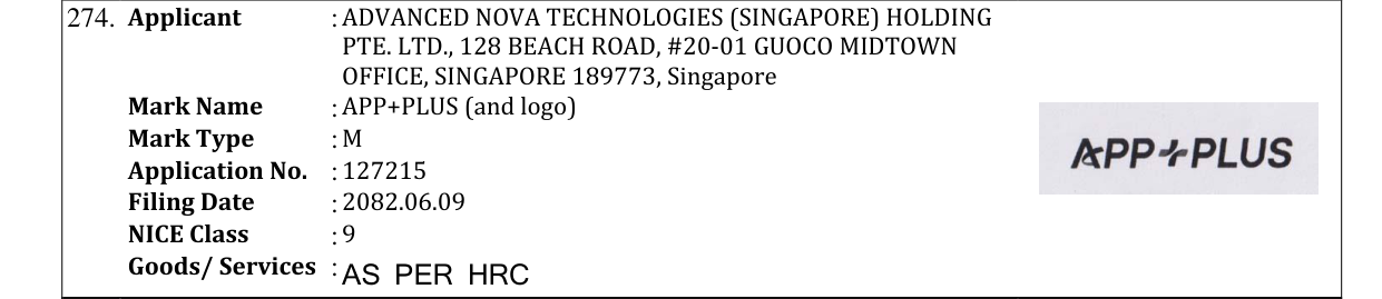 Original bulletin entry for APP+PLUS (and logo)