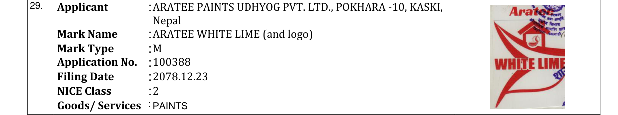 Original bulletin entry for ARATEE WHITE LIME (and logo)