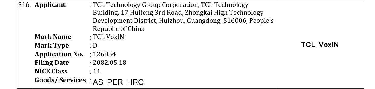 Original bulletin entry for TCL VoxIN