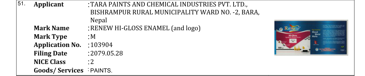 Original bulletin entry for RENEW HI-GLOSS ENAMEL (and logo)