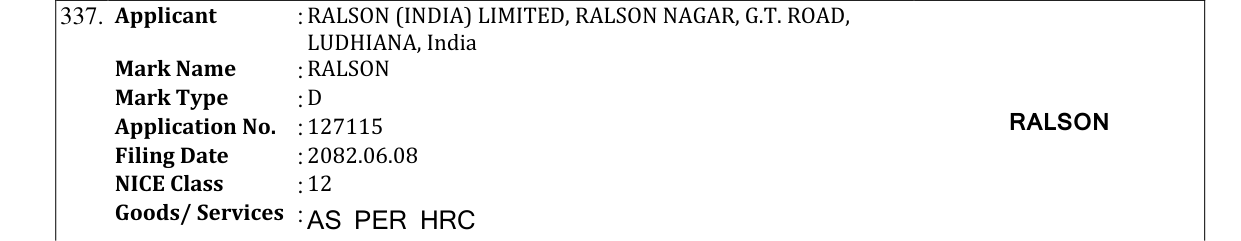 Original bulletin entry for RALSON