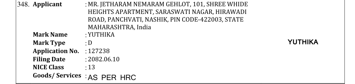 Original bulletin entry for YUTHIKA