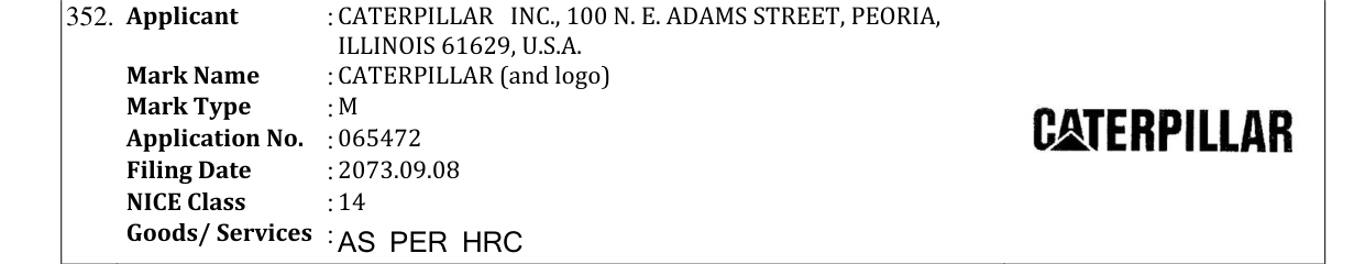 Original bulletin entry for CATERPILLAR (and logo)