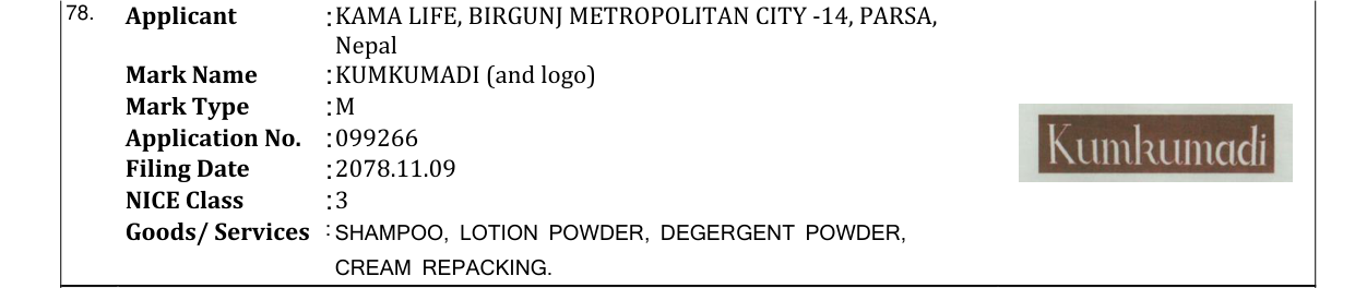Original bulletin entry for KUMKUMADI (and logo)