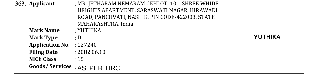 Original bulletin entry for YUTHIKA