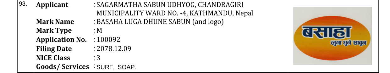 Original bulletin entry for BASAHA LUGA DHUNE SABUN (and logo)