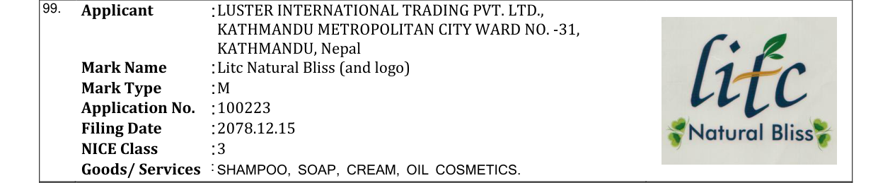 Original bulletin entry for Litc Natural Bliss (and logo)