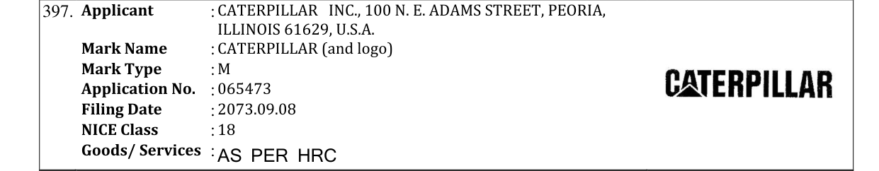 Original bulletin entry for CATERPILLAR (and logo)