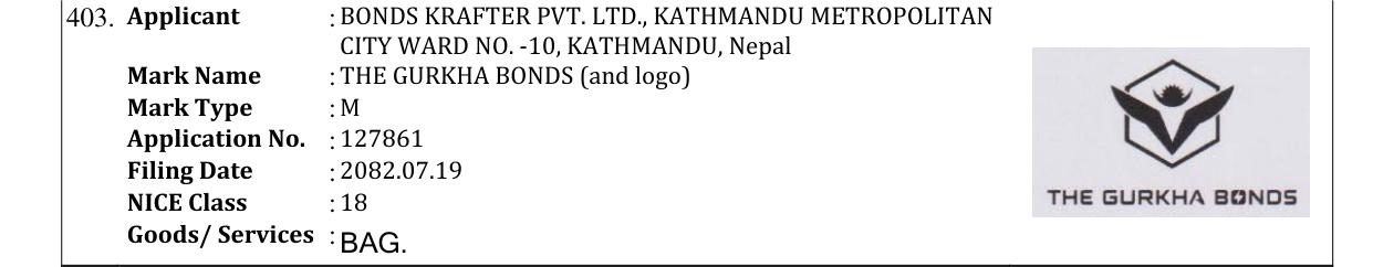 Original bulletin entry for THE GURKHA BONDS (and logo)