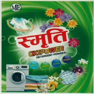 SMRITI OXIPOWER DETERGENT POWDER (and logo) trademark logo
