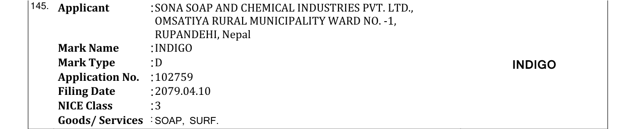 Original bulletin entry for INDIGO