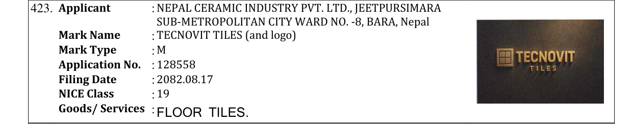 Original bulletin entry for TECNOVIT TILES (and logo)