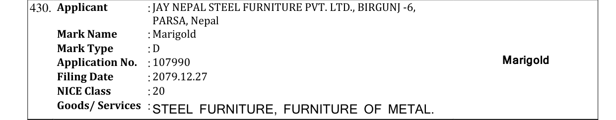 Original bulletin entry for Marigold
