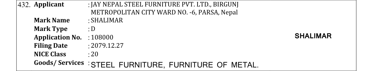 Original bulletin entry for SHALIMAR