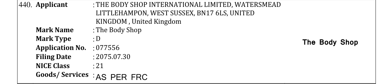 Original bulletin entry for The Body Shop