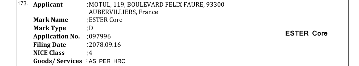 Original bulletin entry for ESTER Core