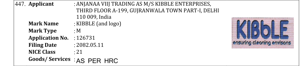 Original bulletin entry for KIBBLE (and logo)
