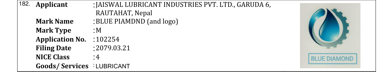 Original bulletin entry for BLUE PIAMDND (and logo)