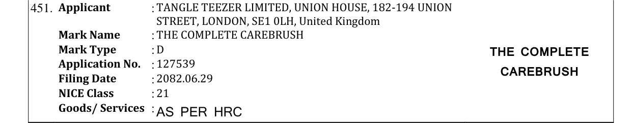 Original bulletin entry for THE COMPLETE CAREBRUSH