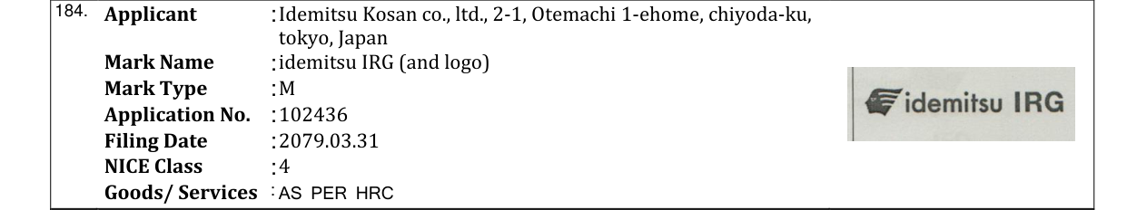 Original bulletin entry for idemitsu IRG (with Logo)