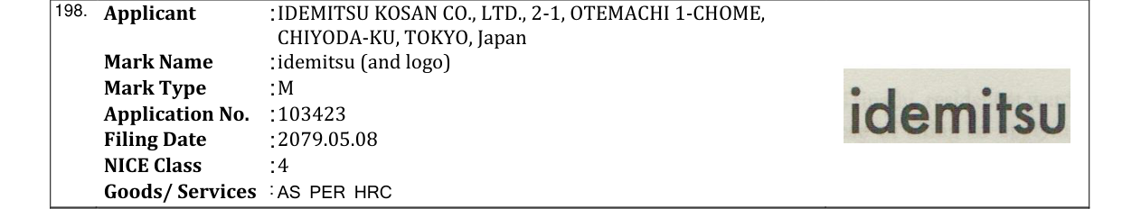 Original bulletin entry for idemitsu (and logo)
