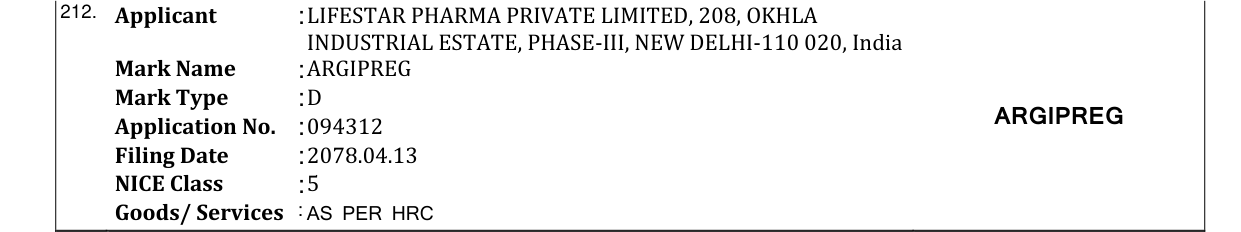 Original bulletin entry for ARGIPREG