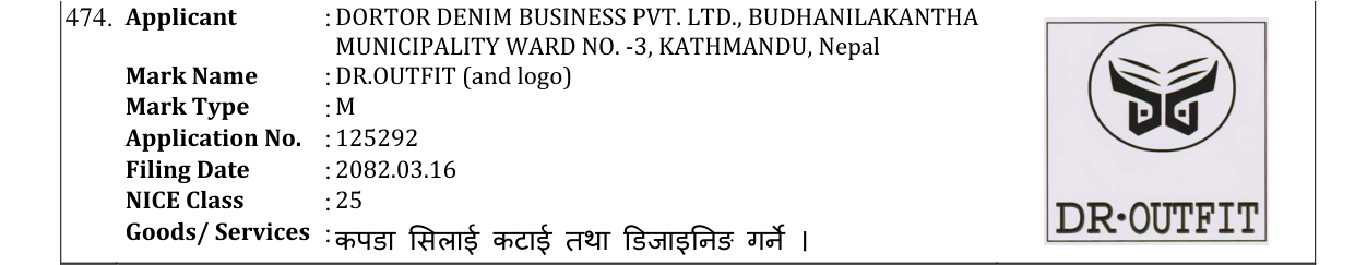 Original bulletin entry for DR.OUTFIT (and logo)