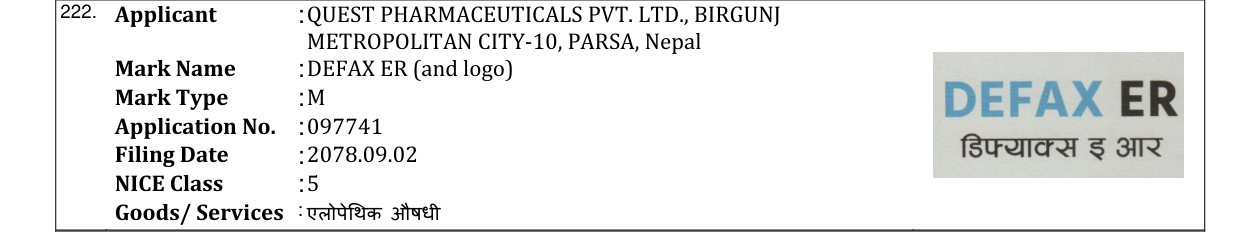 Original bulletin entry for DEFAX ER (and logo)