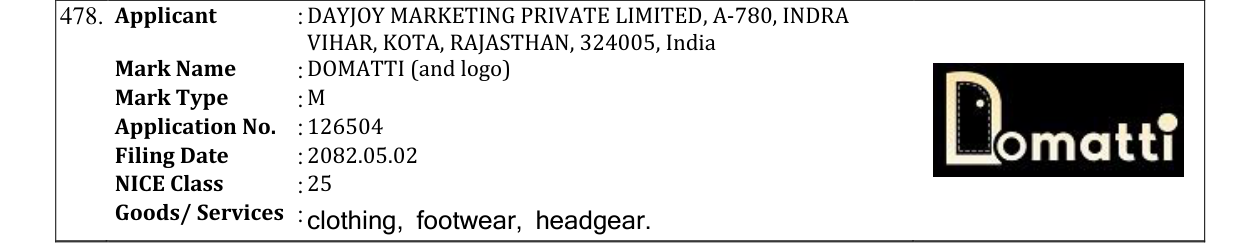 Original bulletin entry for DOMATTI (and logo)