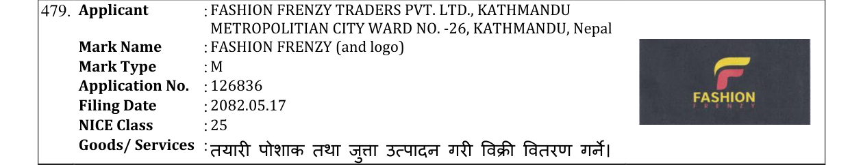 Original bulletin entry for FASHION FRENZY (and logo)