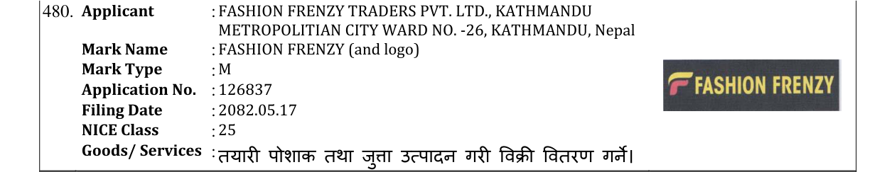 Original bulletin entry for FASHION FRENZY (and logo)
