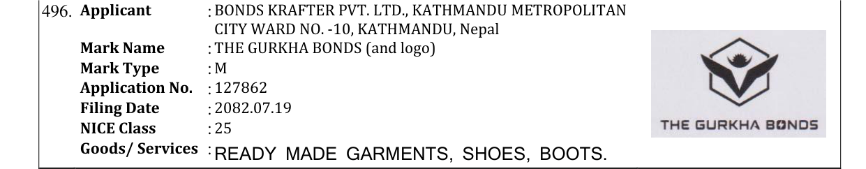 Original bulletin entry for THE GURKHA BONDS (and logo)