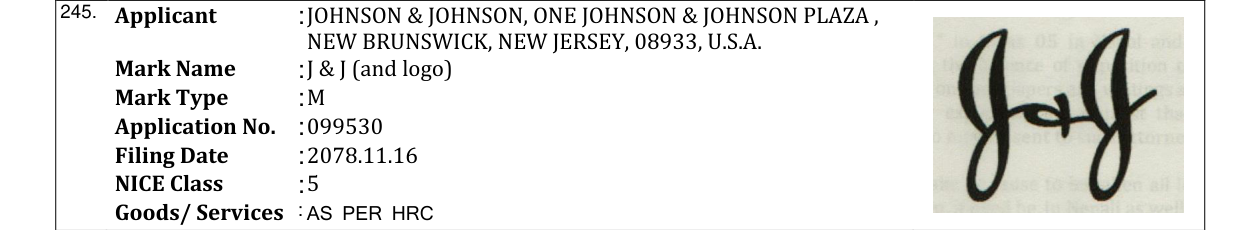Original bulletin entry for J & J (and logo)