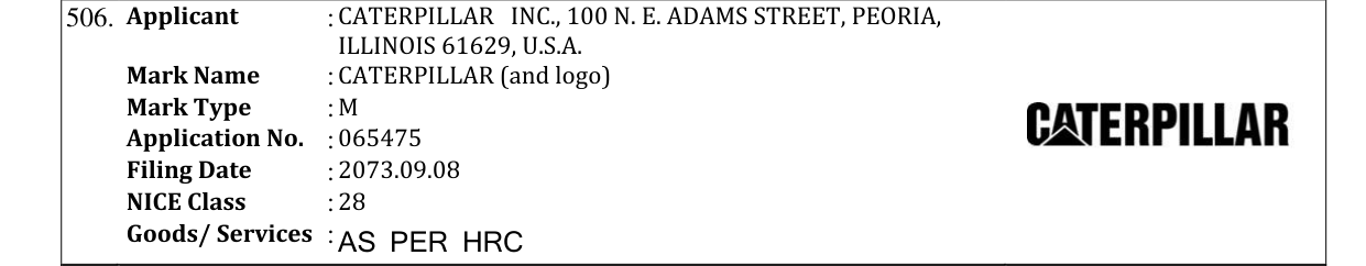 Original bulletin entry for CATERPILLAR (and logo)