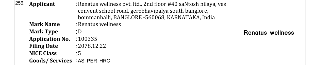 Original bulletin entry for Renatus wellness