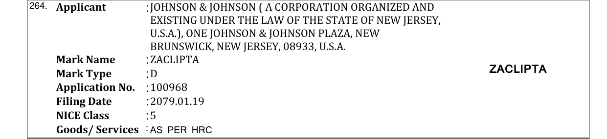 Original bulletin entry for ZACLIPTA