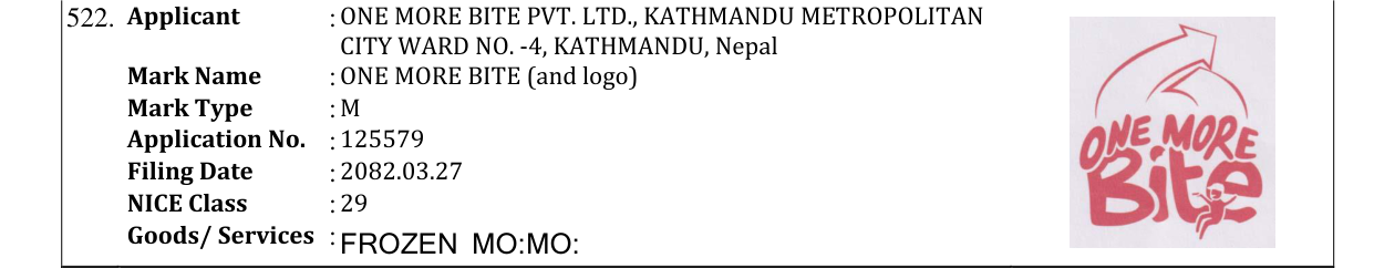 Original bulletin entry for ONE MORE BITE (and logo)