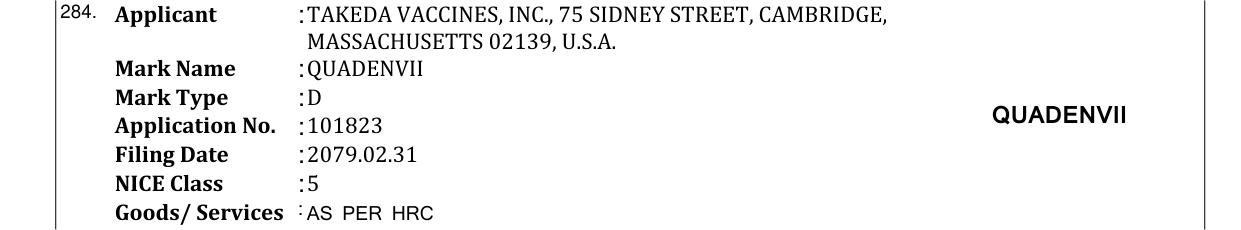 Original bulletin entry for QUADENVII