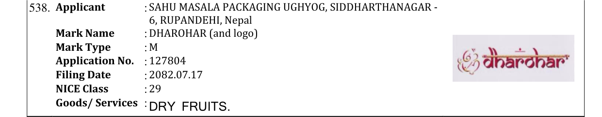 Original bulletin entry for DHAROHAR (and logo)