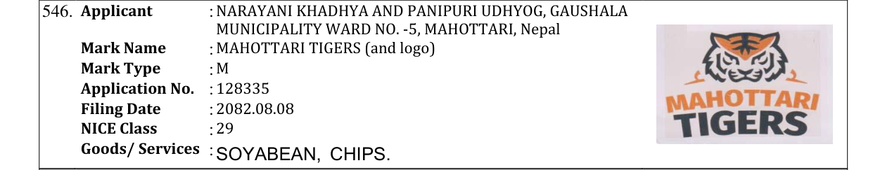 Original bulletin entry for MAHOTTARI TIGERS (and logo)