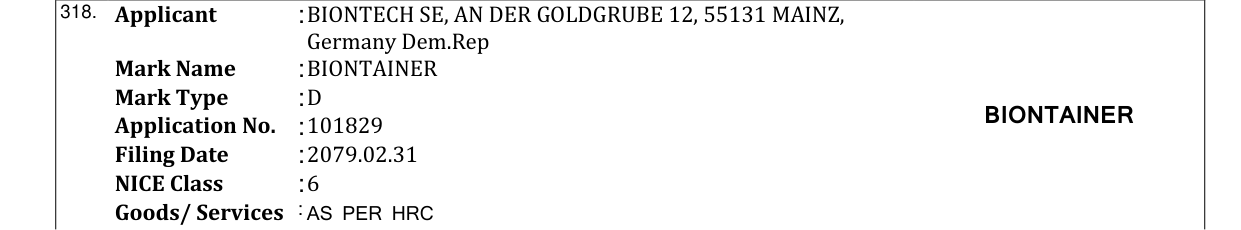 Original bulletin entry for BIONTAINER