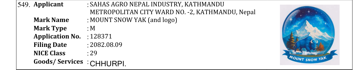 Original bulletin entry for MOUNT SNOW YAK (and logo)