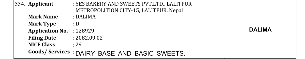 Original bulletin entry for DALIMA