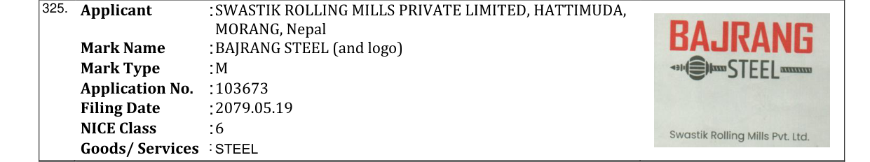 Original bulletin entry for BAJRANG STEEL (and logo)