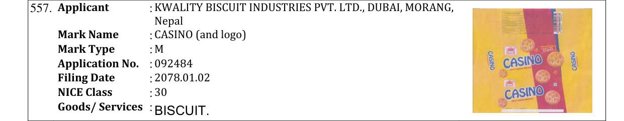 Original bulletin entry for CASINO (and logo)