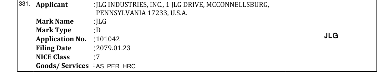 Original bulletin entry for JLG