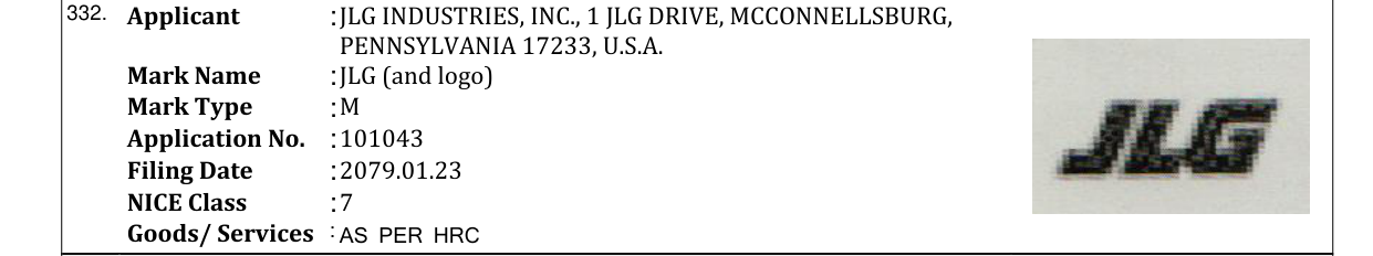 Original bulletin entry for JLG (and logo)
